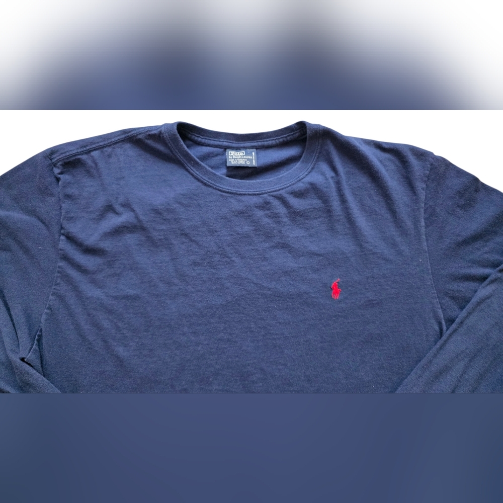Polo Ralph Lauren Large Navy Blue Long Sleeve Luxury Tee Shirt With Red Logo - Picture 3 of 7